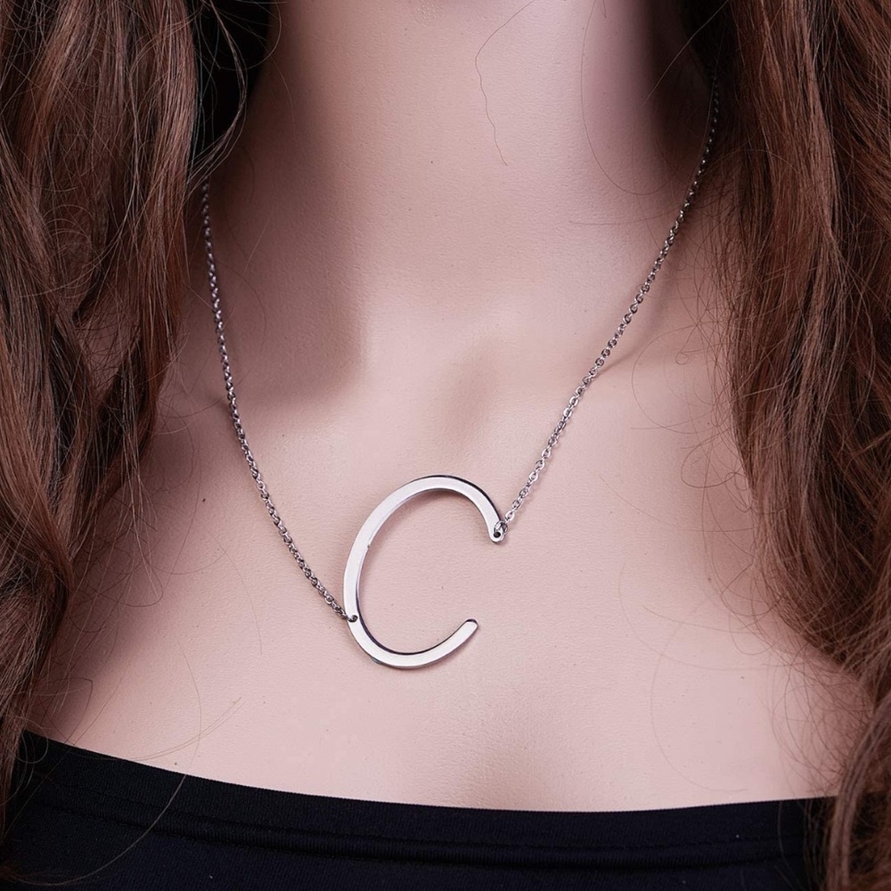 Silver Initial Pendant Necklace Letters A-Z - Picture 2 of 5